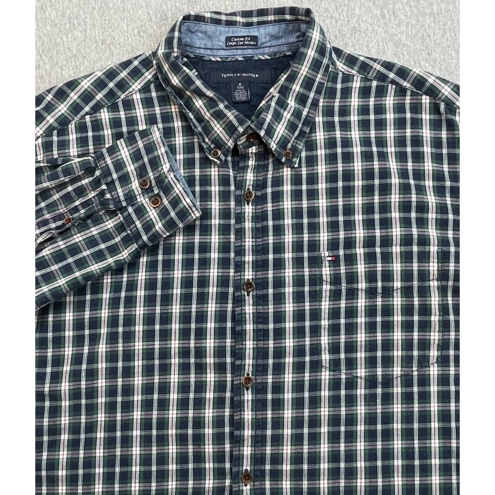 Tommy Hilfiger Shirt Mens XL Plaid 100% Cotton Flannel Button Down